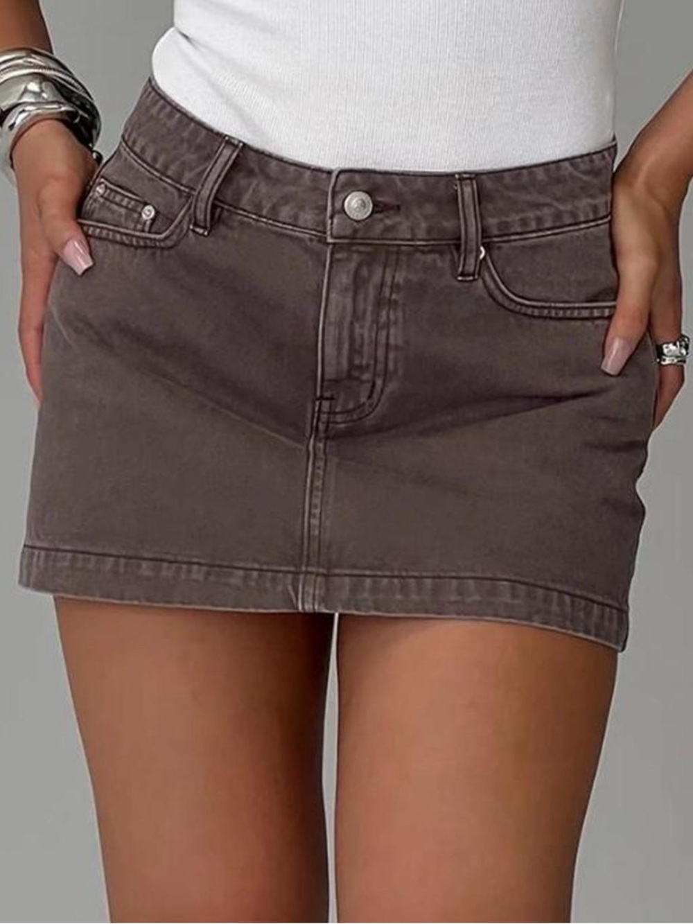 Princess Polly Washed Brown Denim Mini Skirt